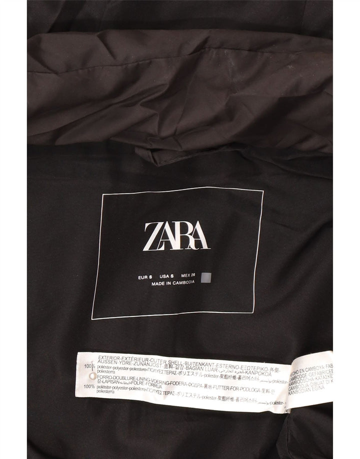 Zara Dame Hætte Ærmeløs Polstret Frakke UK 14 Medium Sort Polyester