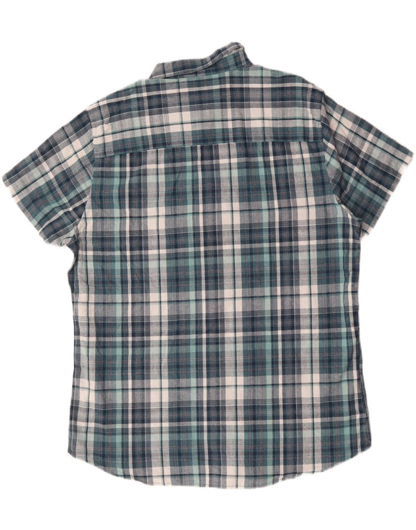 M&CO kortærmet herreskjorte XL blå ternet bomuld