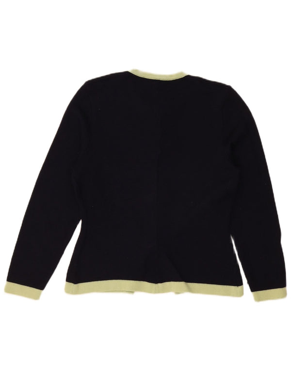 Vintage oversized cardigan sweater til kvinder UK 10 Small Navy Blue Colourblock