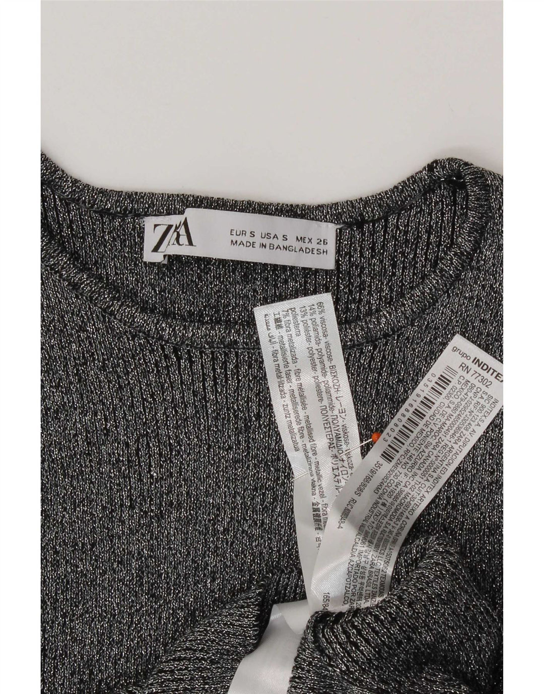 Zara Womens Crop Bluse Top UK 8 Small Silver Flecked Viscose