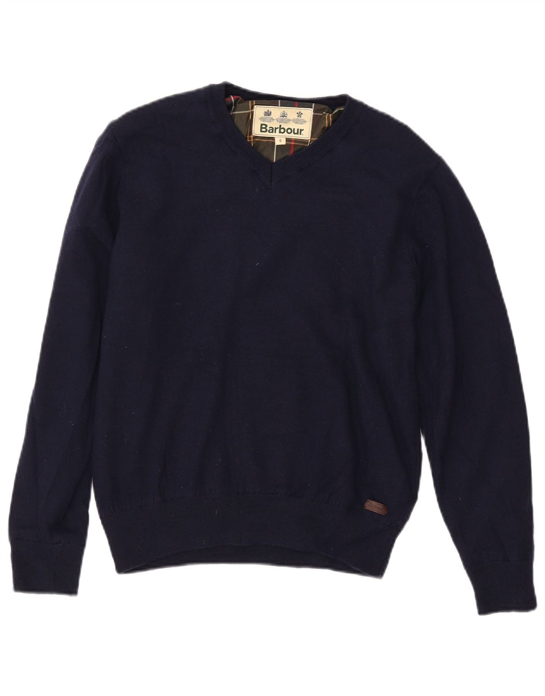 BARBOUR Dame V-hals sweater UK 10 Lille marineblå uld