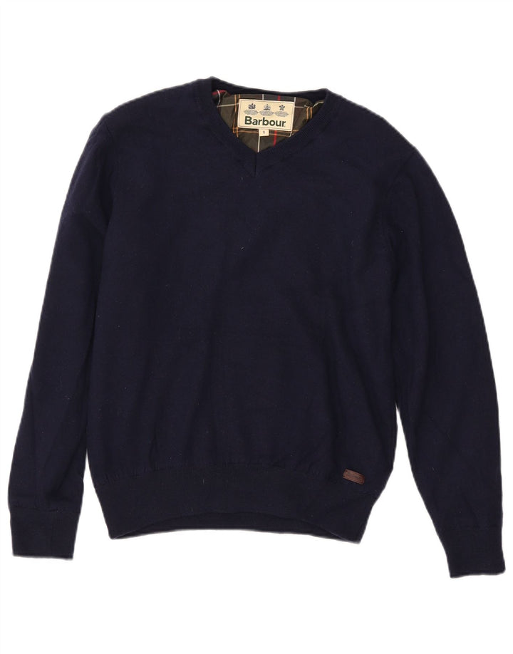 BARBOUR Dame V-hals sweater UK 10 Lille marineblå uld