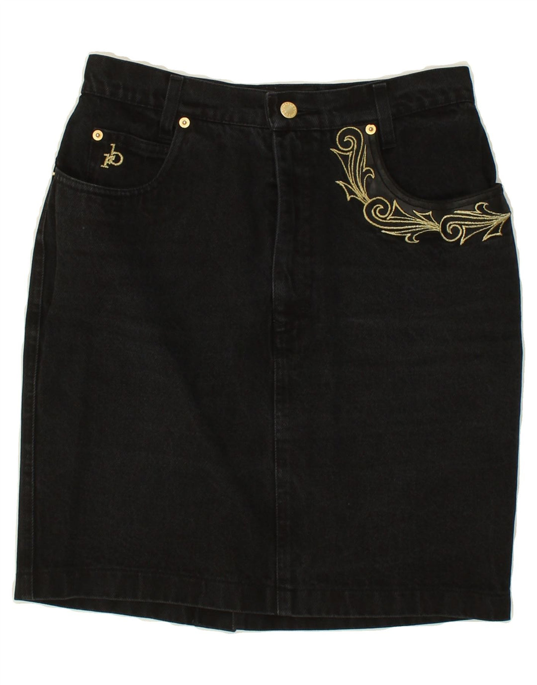 ROCCOBAROCCO Womens Graphic Denim Skirt W28 Medium  Black Cotton Vintage Roccobarocco and Second-Hand Roccobarocco from Messina Hembry 