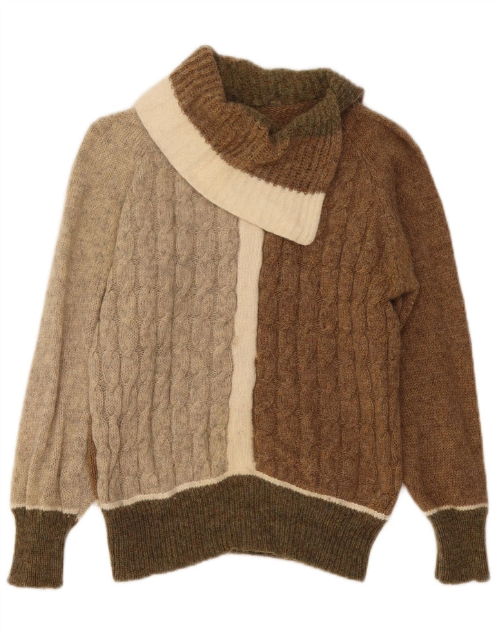 VINTAGE Dame Shawl Neck Jumper Sweater UK 12 Medium Flerfarvet