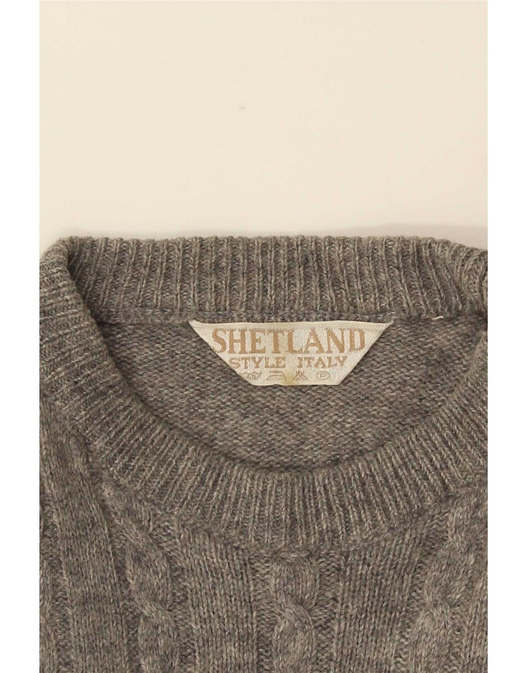 Vintage herre sweater med rund hals, mellemgrå geometrisk uld