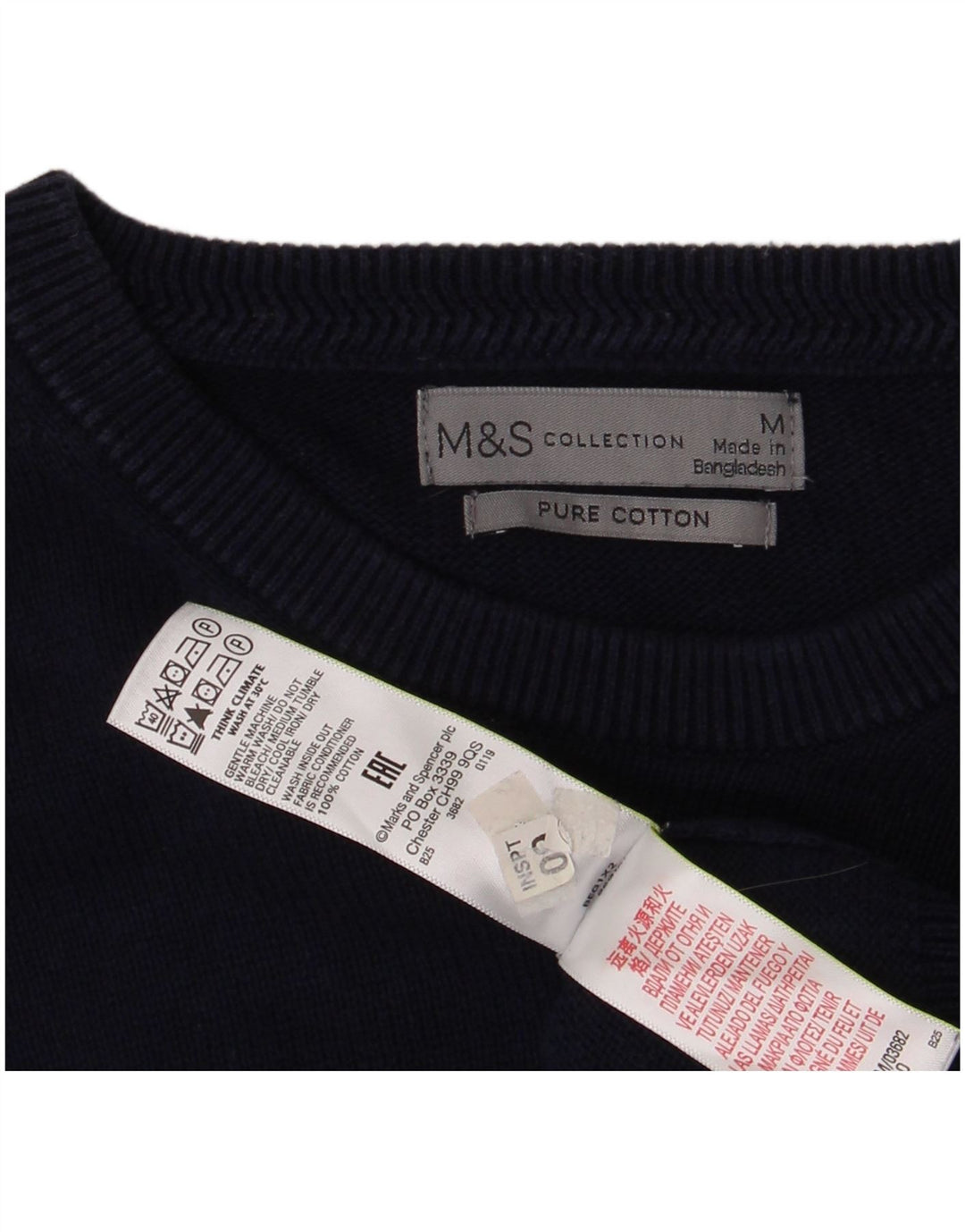 MARKS & SPENCER Herre sweater med rund hals, medium marineblå bomuld