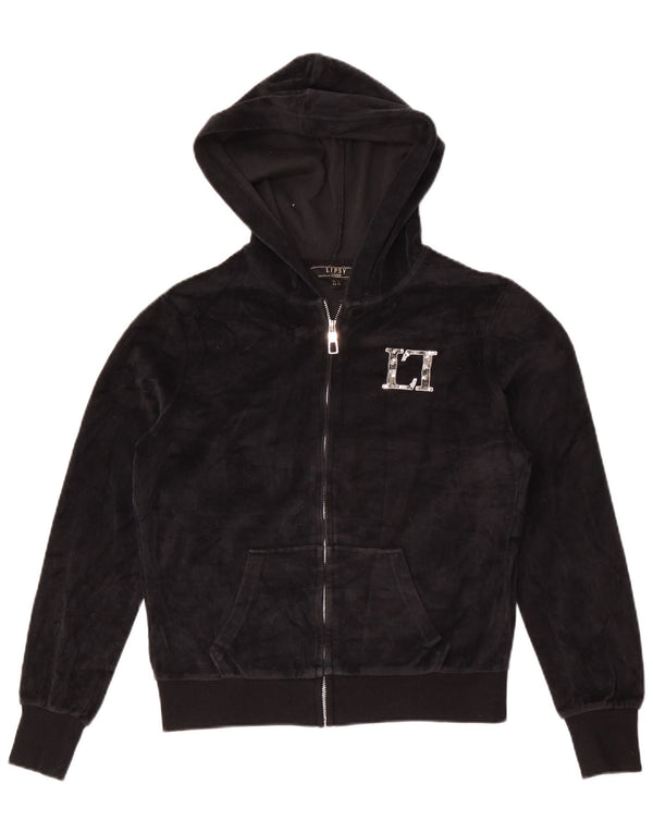 Lipsy Womens Velvet Zip Hoodie Sweater UK 14 Large Black Bomuld