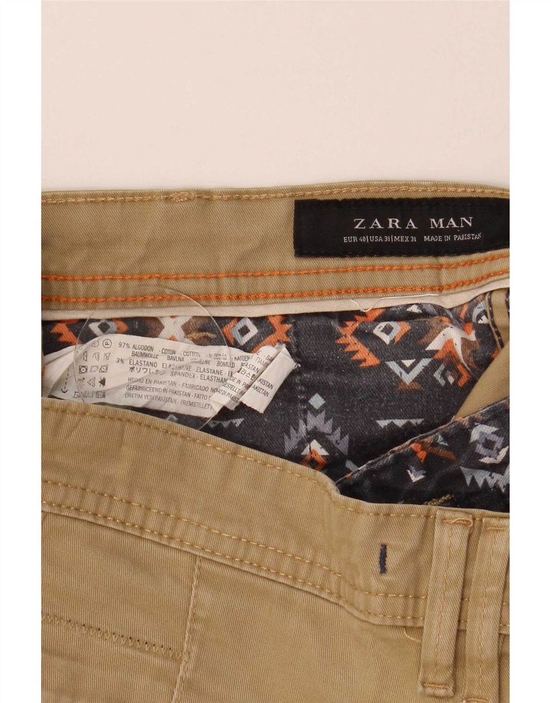 Zara Herre Chino Shorts EU 40 Medium W31 Beige Bomuld