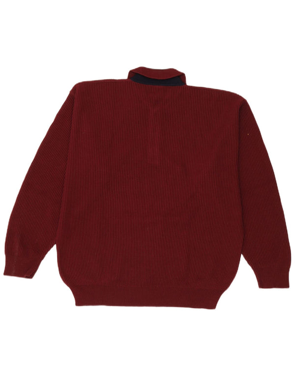 Mapier Herre Polo Neck Jumper Sweater XL Burgundy Colourblock Uld