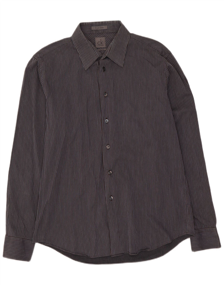 CALVIN KLEIN Herre Slim Fit skjorte str. 41 16 Stor gråstribet bomuld