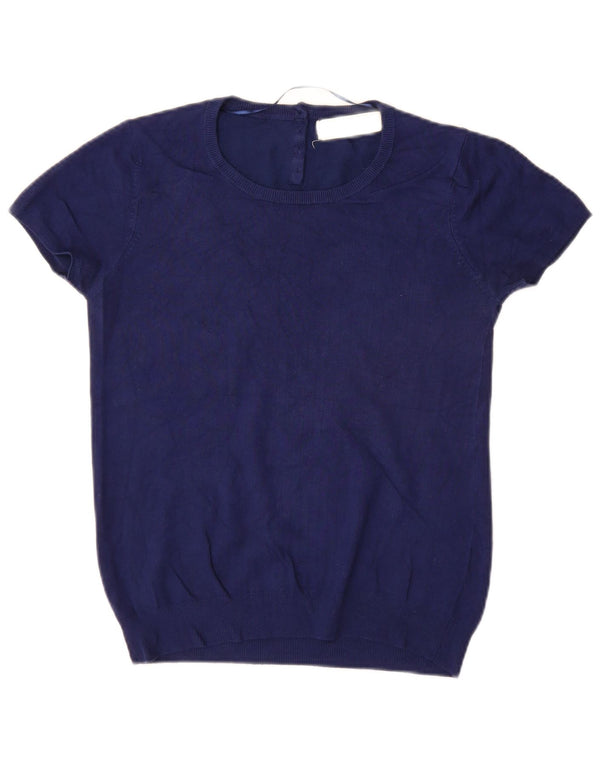 Zara Dame Kortærmet Jumper Sweater med rund hals UK 12 Medium Navy Blue