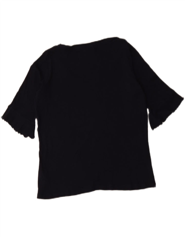 Marks & Spencer Dame Top 3/4 ærmer UK 16 Large Navy Blue Cotton