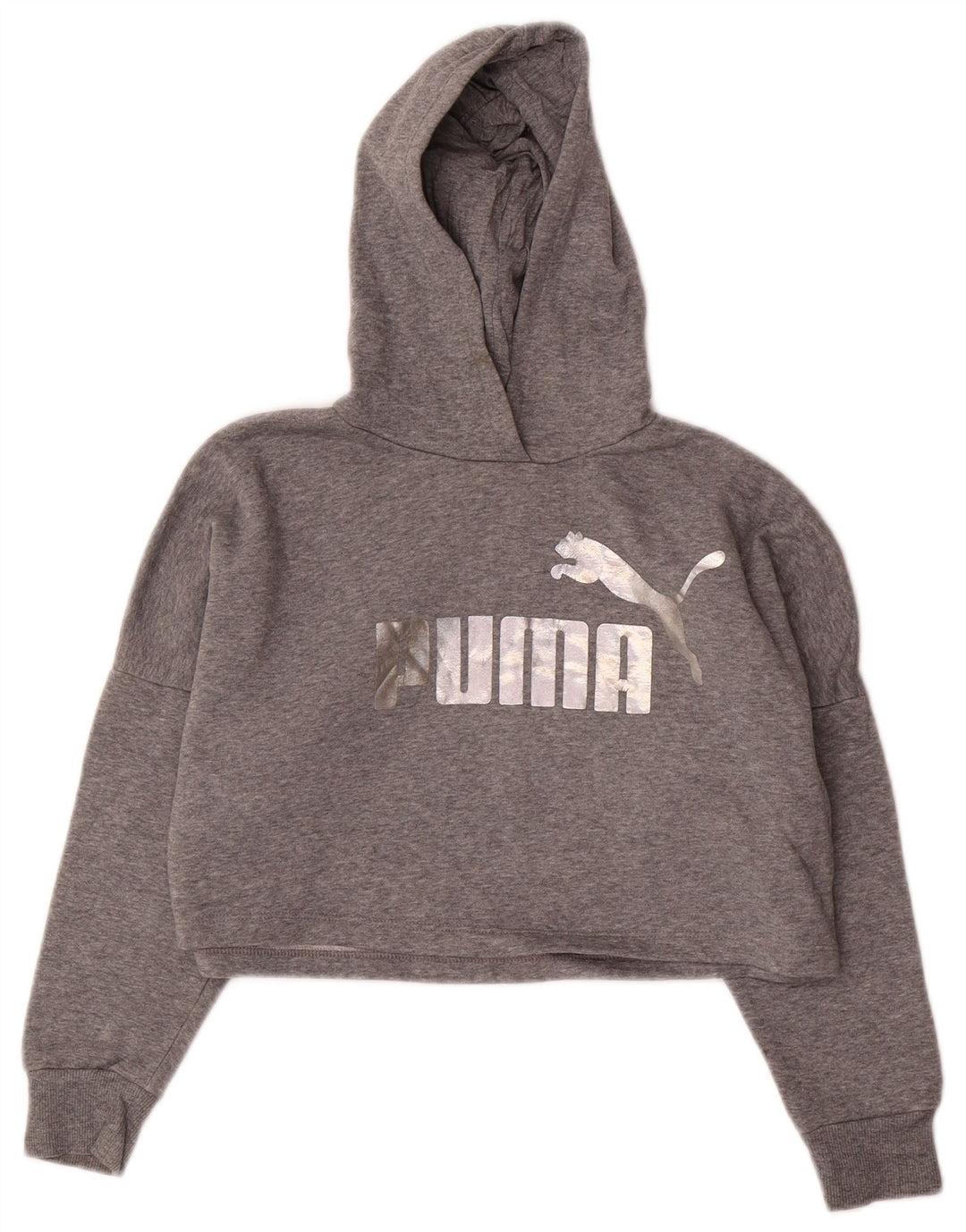 PUMA Girls Crop Graphic Hoodie Jumper 9-10 år Grå Bomuld