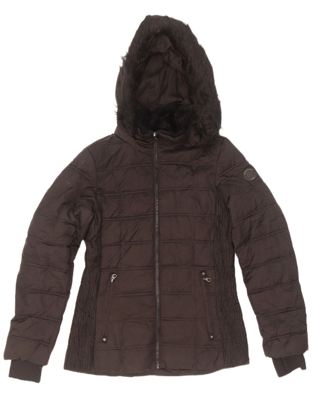 Nautica Polstret hættejakke til kvinder UK 14 Medium Sort Polyester