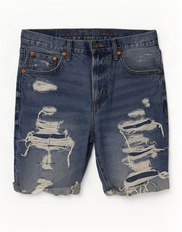 American Eagle Herre Distressed Denim Shorts W31 Medium Blue Cotton
