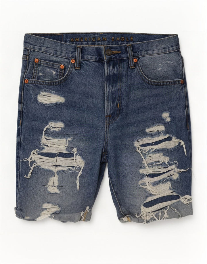 American Eagle Herre Distressed Denim Shorts W31 Medium Blue Cotton