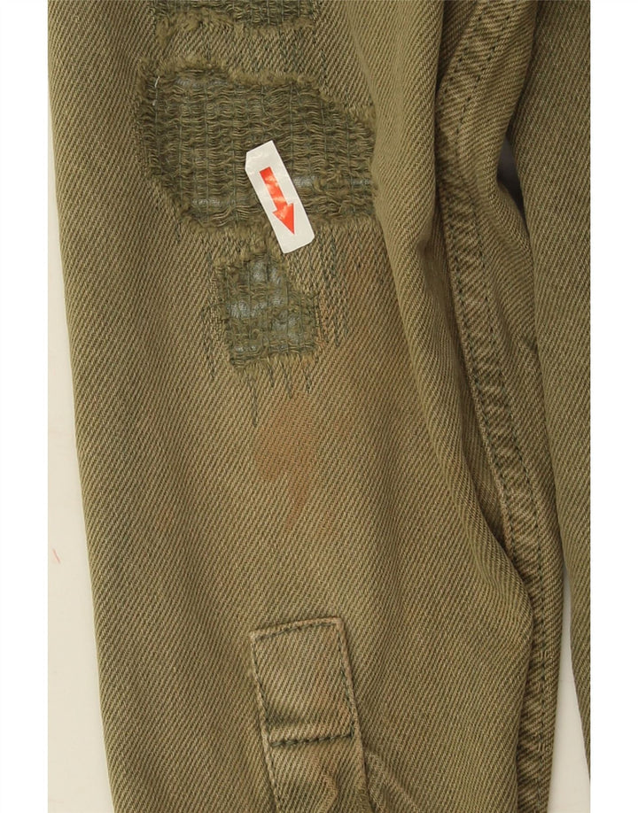 Zara Herre Distressed Relaxed Fit Denimskjorte Medium Khaki Bomuld