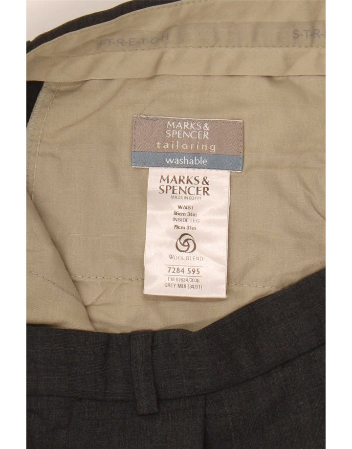 Marks & Spencer Herre skræddersyede jakkesætsbukser W34 L28 Grå polyester