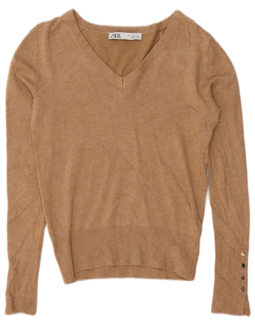 Zara Dame V-hals sweater UK 10 Small Brown Viscose