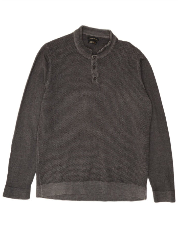 MASSIMO DUTTI Herre Button Neck Jumper Sweater 2XL Grå Merinould