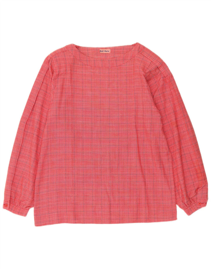 Vintage Dame Langærmet Bluse Top UK 14 Medium Pink Check