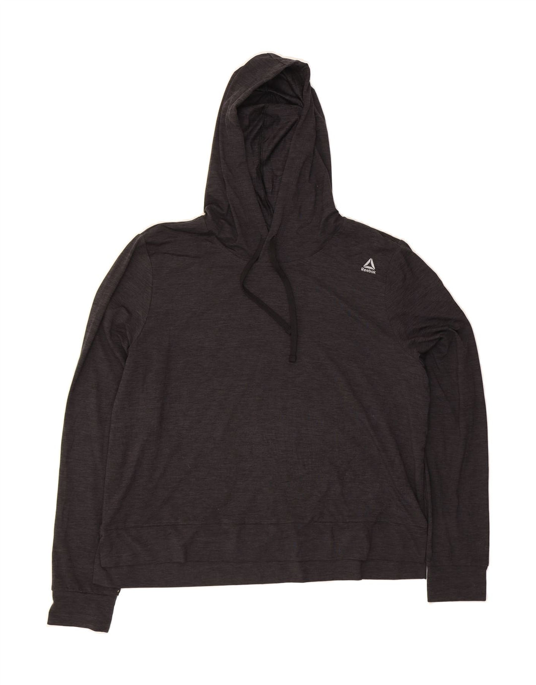 REEBOK Womens Oversized Hoodie Jumper UK 16 Large  Grey Flecked Polyester Vintage Reebok and Second-Hand Reebok from Messina Hembry 