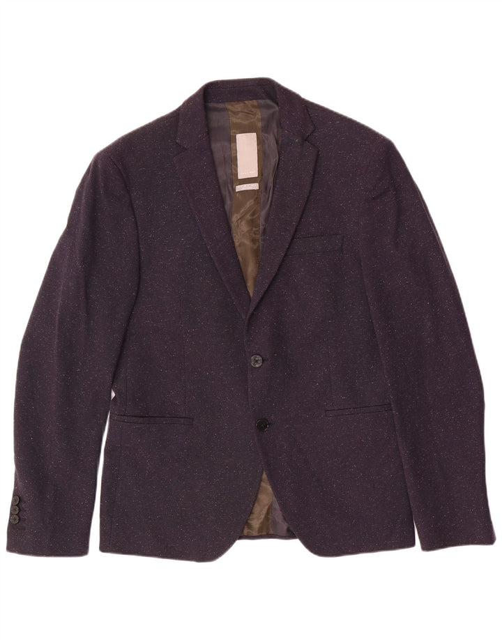 ZARA Mens 2 Button Blazer Jacket EU 52 Large Navy Blue Flecked