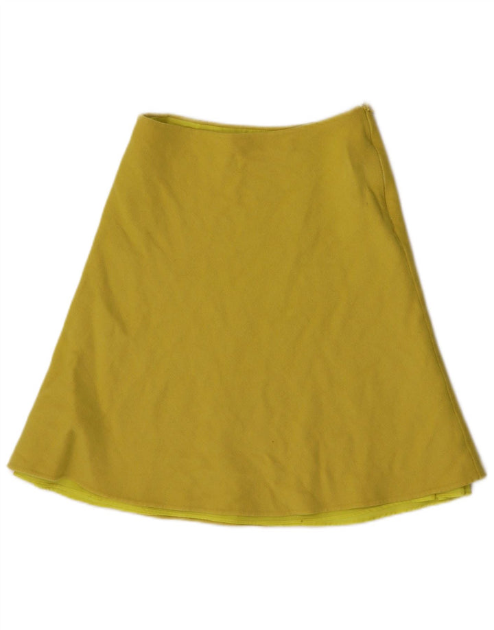 Max Mara Dame Weekend A-Line Nederdel UK 10 Small W26 Yellow Wool