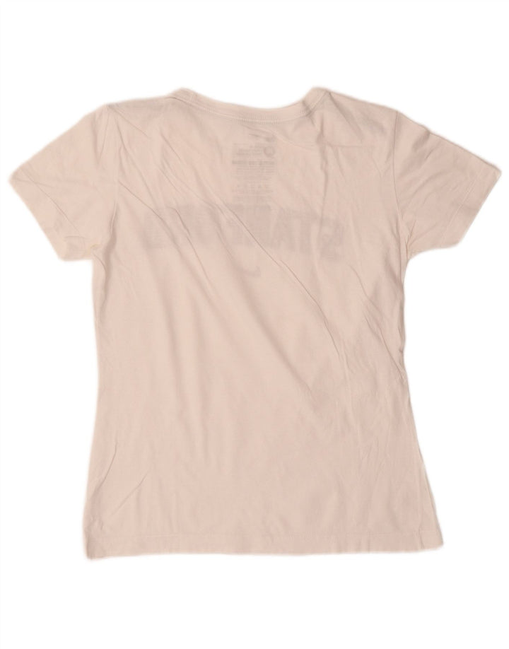 NIKE Dame Stanford Slim Fit Grafisk T-Shirt Top UK 12 Medium White