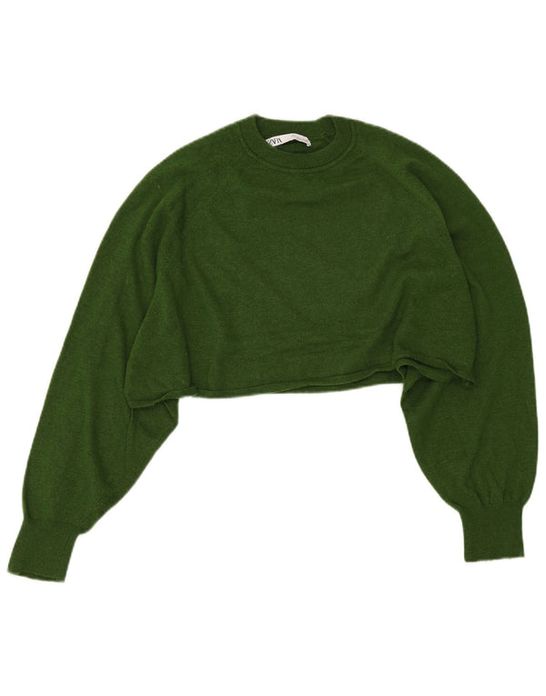 Zara Womens Crop Oversized Crew Neck sweater UK 10 Small Green
