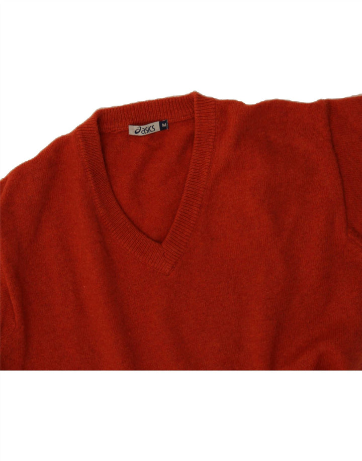 ASICS Mens V-Neck Jumper Sweater Medium Red Wool Vintage Asics and Second-Hand Asics from Messina Hembry 