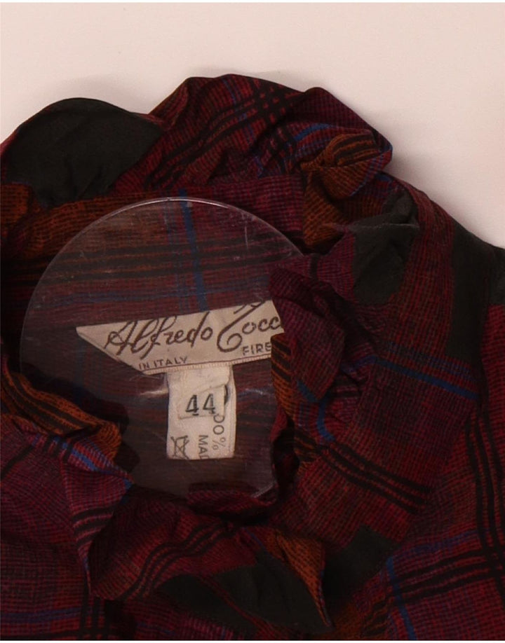 Vintage Dame Flæse Front Skjorte Bluse IT 44 Medium Brun Ternet Silke