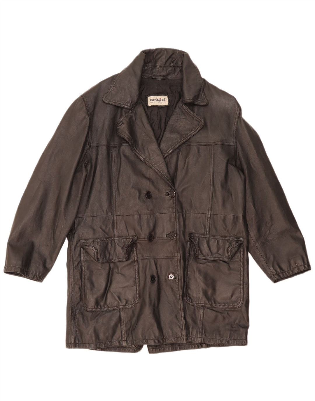 Conbipel Dame Oversized Læderfrakke IT 42 Medium Sort Læder