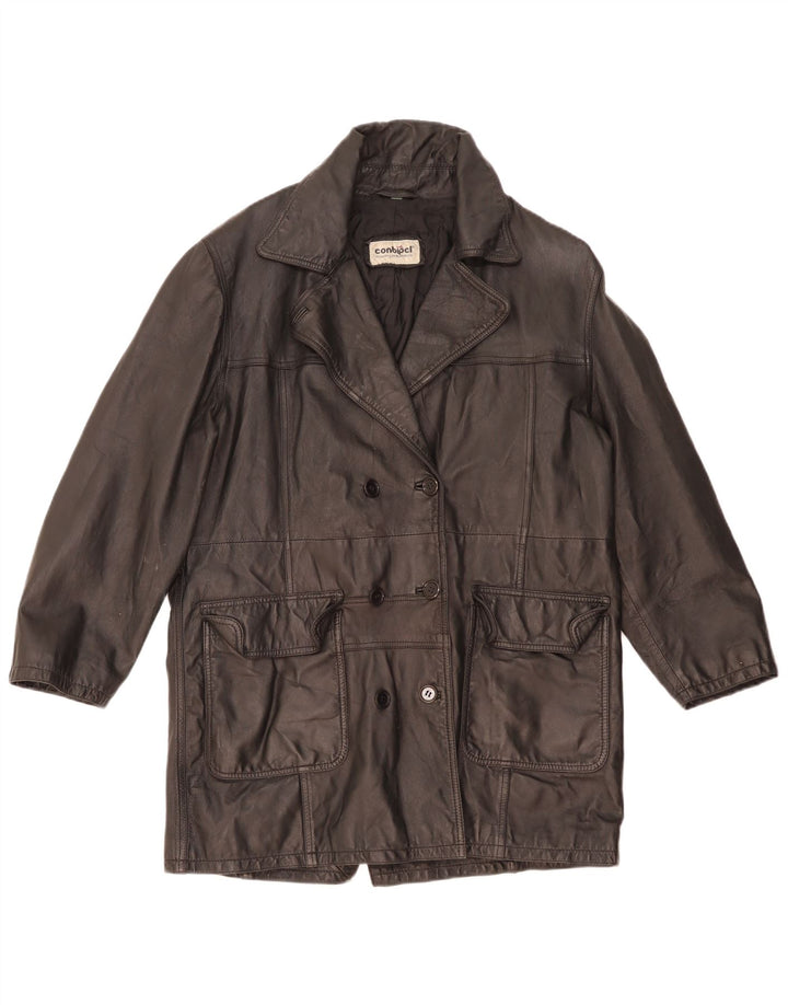 Conbipel Dame Oversized Læderfrakke IT 42 Medium Sort Læder