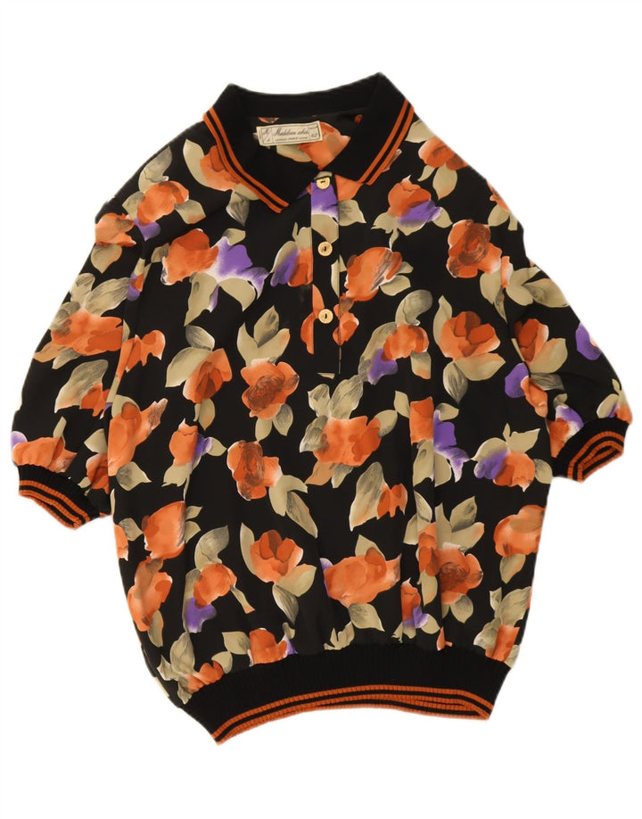 Vintage Dame Pullover Shirt IT 52 2XL Sort Blomster