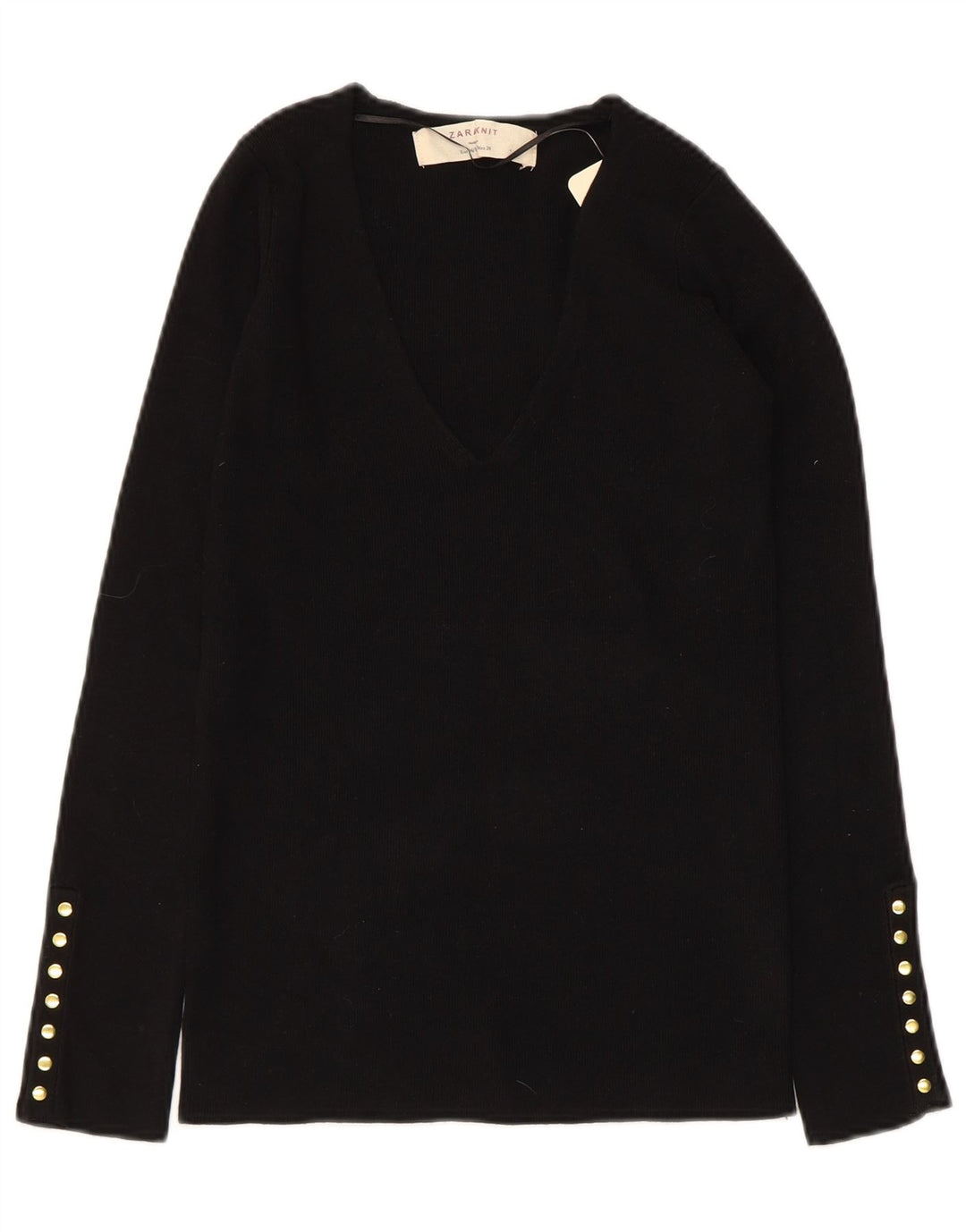 ZARA Dame V-hals sweater UK 12 Medium Sort Rayon