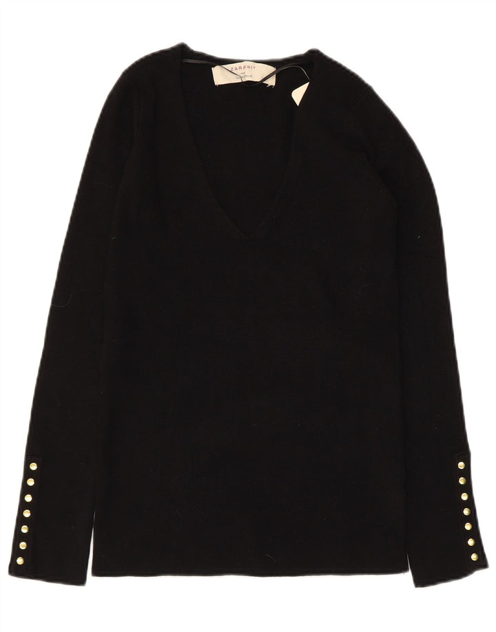 ZARA Dame V-hals sweater UK 12 Medium Sort Rayon
