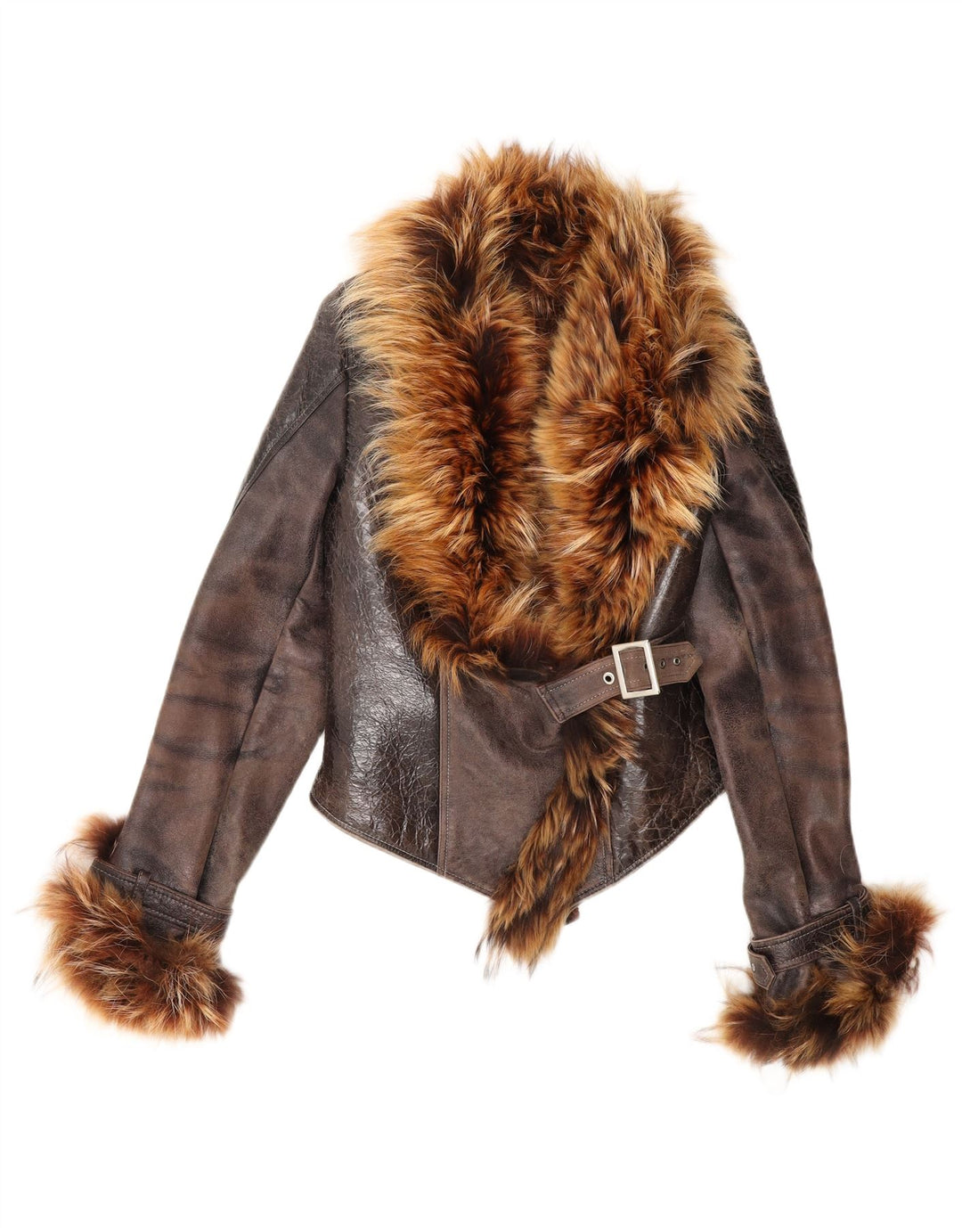 Carmen Womens Crop Shearling Jacket UK 14 Stort brunt læder