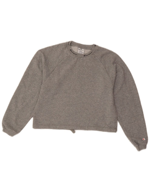 Champion Womens Crop Sweatshirt Jumper UK 10 Small Grey Bomuld