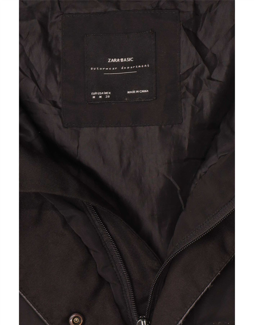 Zara Dame Hætte Polstret Frakke UK 14 Medium Sort