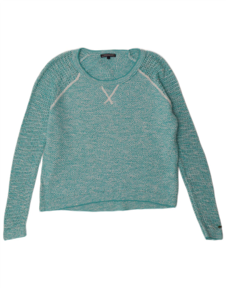 TOMMY HILFIGER Womens Oversized Boat Neck Jumper Sweater UK 10 Small Blue