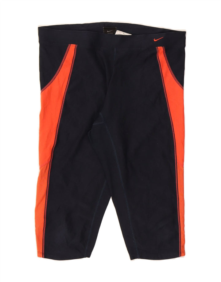 NIKE Womens Dri Fit Capri Leggings UK 8/10 Medium Navy Blue Colourblock Vintage Nike and Second-Hand Nike from Messina Hembry 