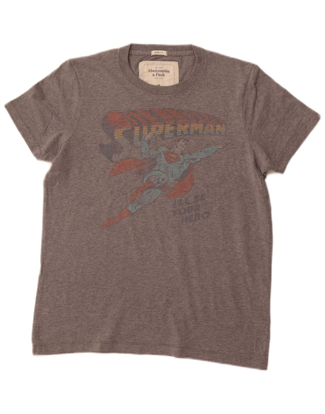 ABERCROMBIE & FITCH Muscle Graphic T-Shirt Top Medium Grey Bomuld