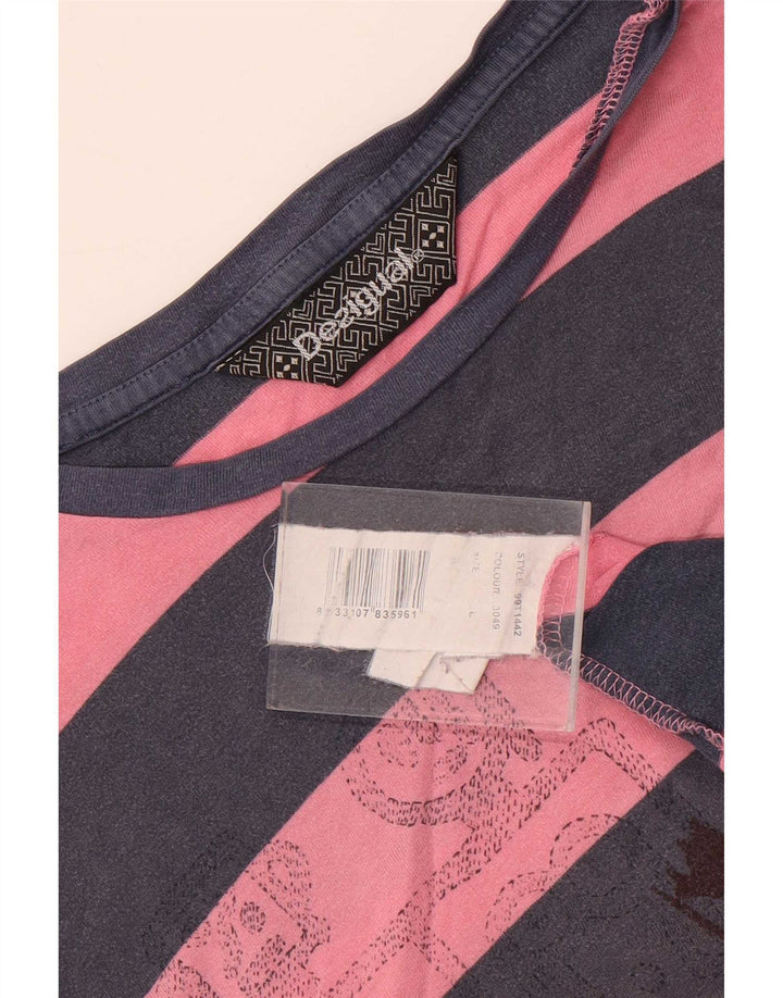 Desigual Herre Grafisk Top Langærmet Stor Pink Stribet Bomuld
