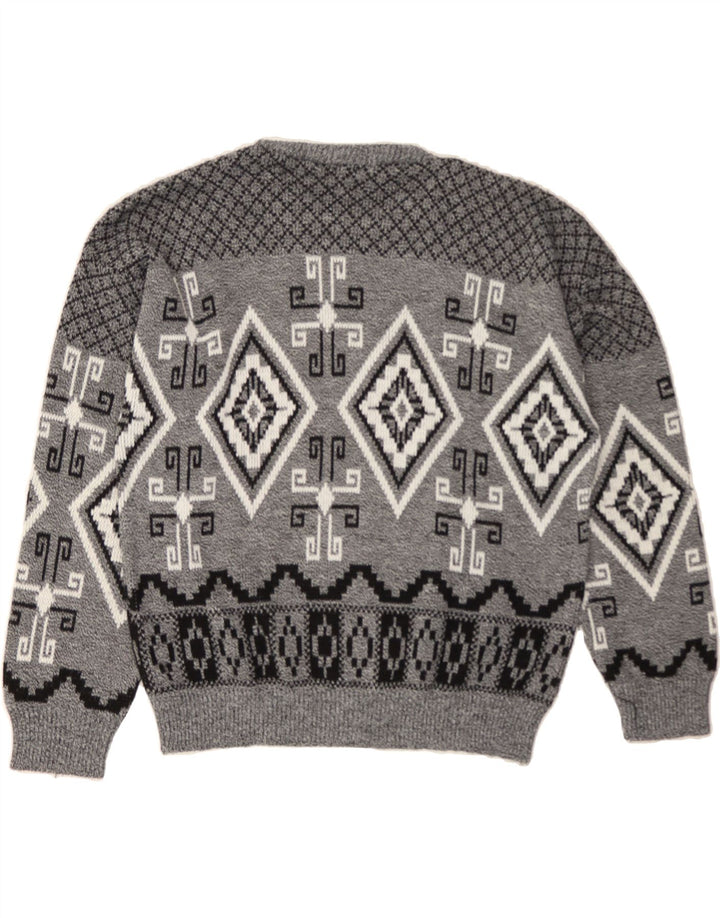 VINTAGE Mens Crew Neck Jumper Sweater XL Grey Argyle/Diamond Acrylic Vintage Vintage and Second-Hand Vintage from Messina Hembry 