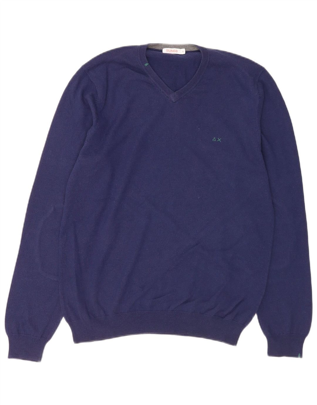SUN68 Herre V-hals sweater mellemblå uld