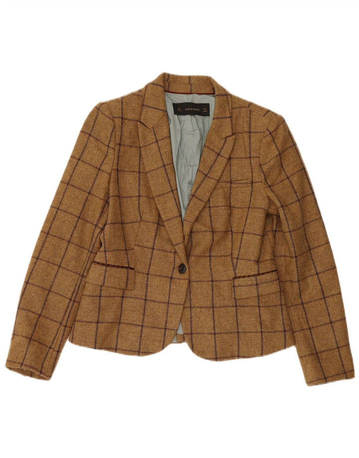 Zara Dame 1 Knap Blazer Jacket UK 14 Stor brun ternet uld