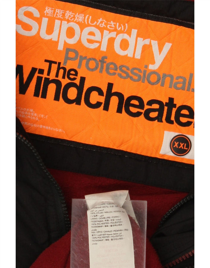 SUPERDRY Herre The Windcheater Grafisk Regnjakke med Hætte UK 44 2XL Sort