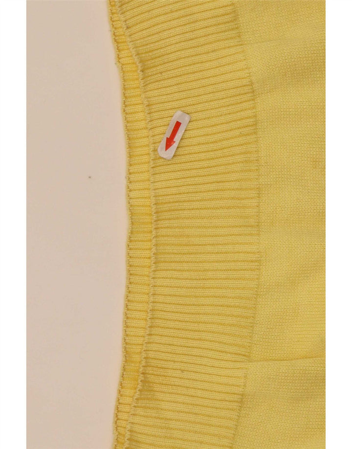 Vintage Herre Button Neck Jumper Sweater Medium Gul Colourblock Bomuld