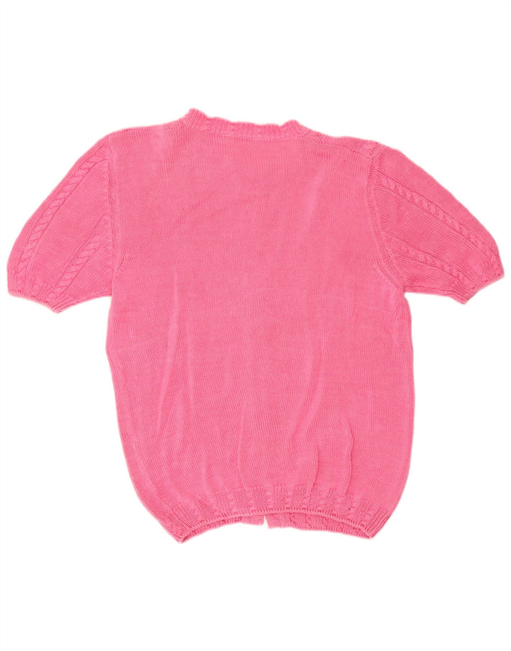 Vintage kortærmet cardigan sweater til kvinder UK 14 Medium Pink